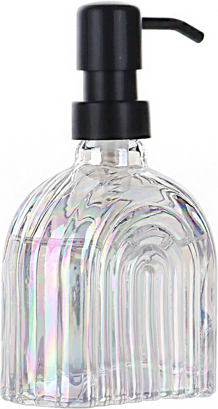 Glass Kitchen Soap Dispenser Bathroom, 9 Oz, Refillable Liquid Modern Soap Dispenser for Hand Soap, Lotion Dispensers Bottle - Home, Commercial Countertop Decor. (Colorful)