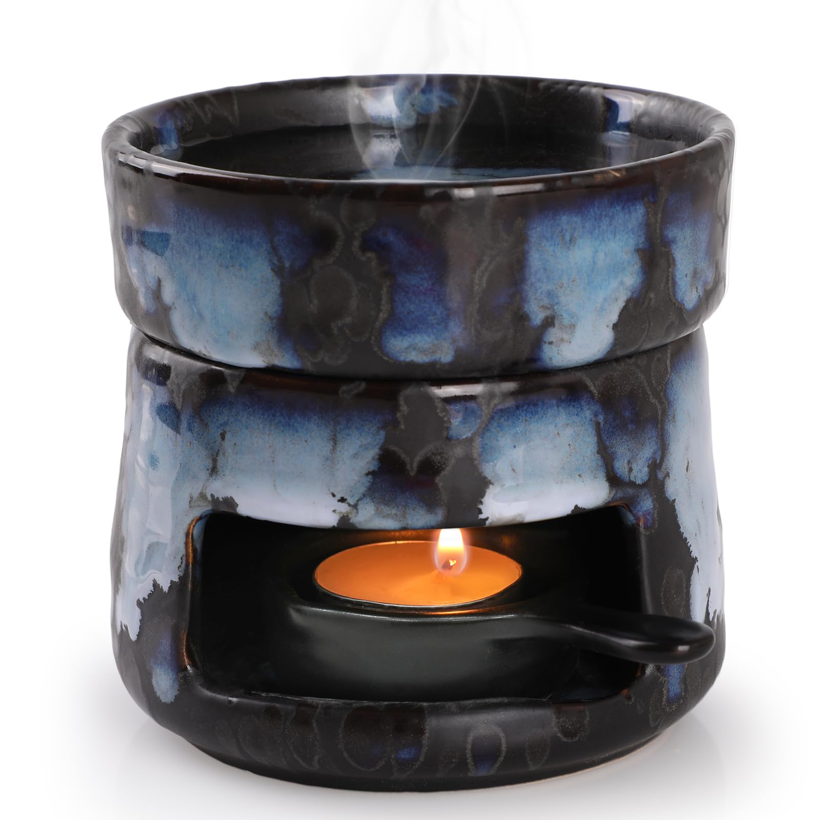 Bighan Wax Melt Burner Ceramic Oil Burner Aroma Diffuser Wax Essential Oil Burner Aromatherapy with Tealight Holder Home Bedroom Decor, Kiln transformation Black — image 1