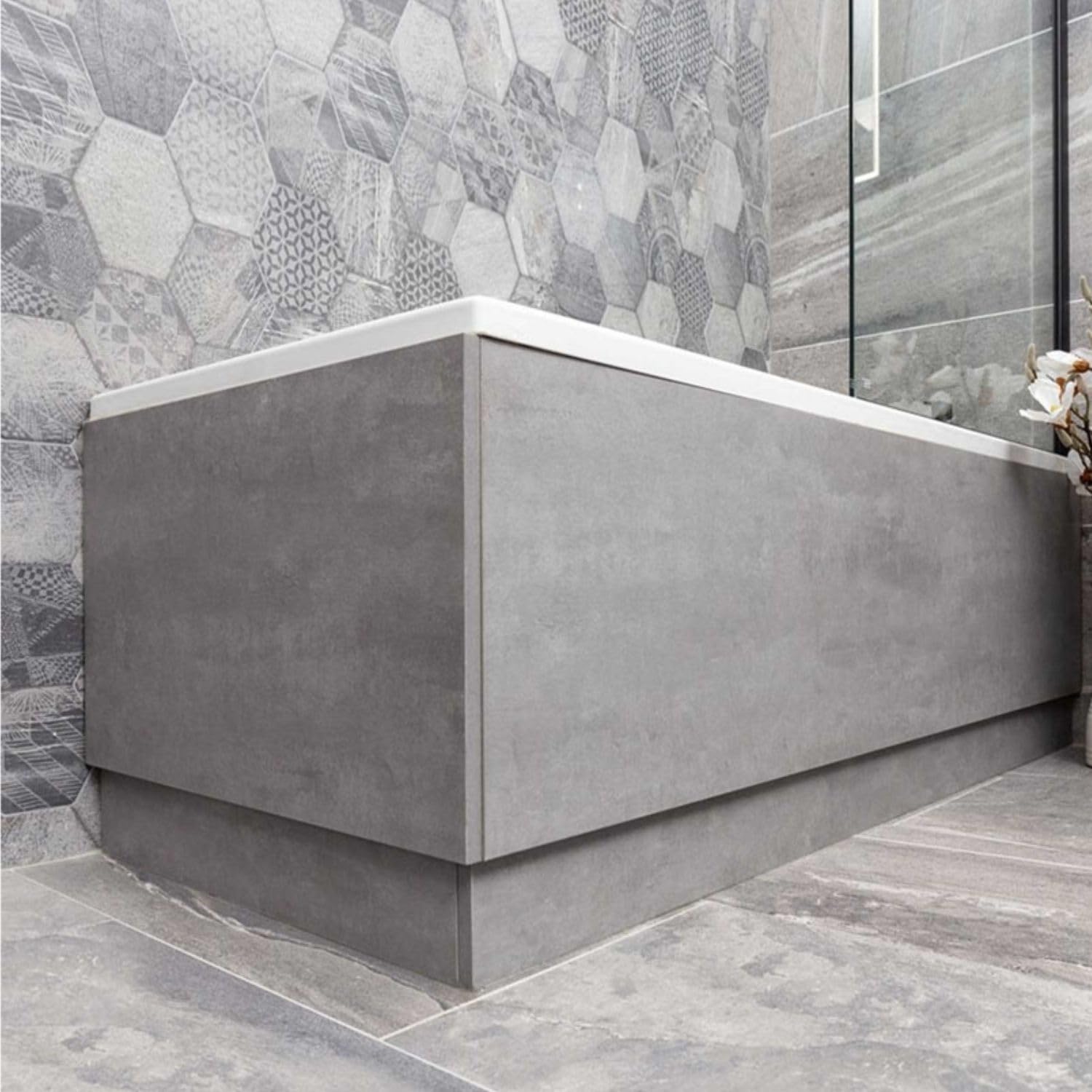 Go Bathrooms Grey Concrete Mdf 1800Mm Adjustable Bathroom Front Bath Panel | Can Cut To Size