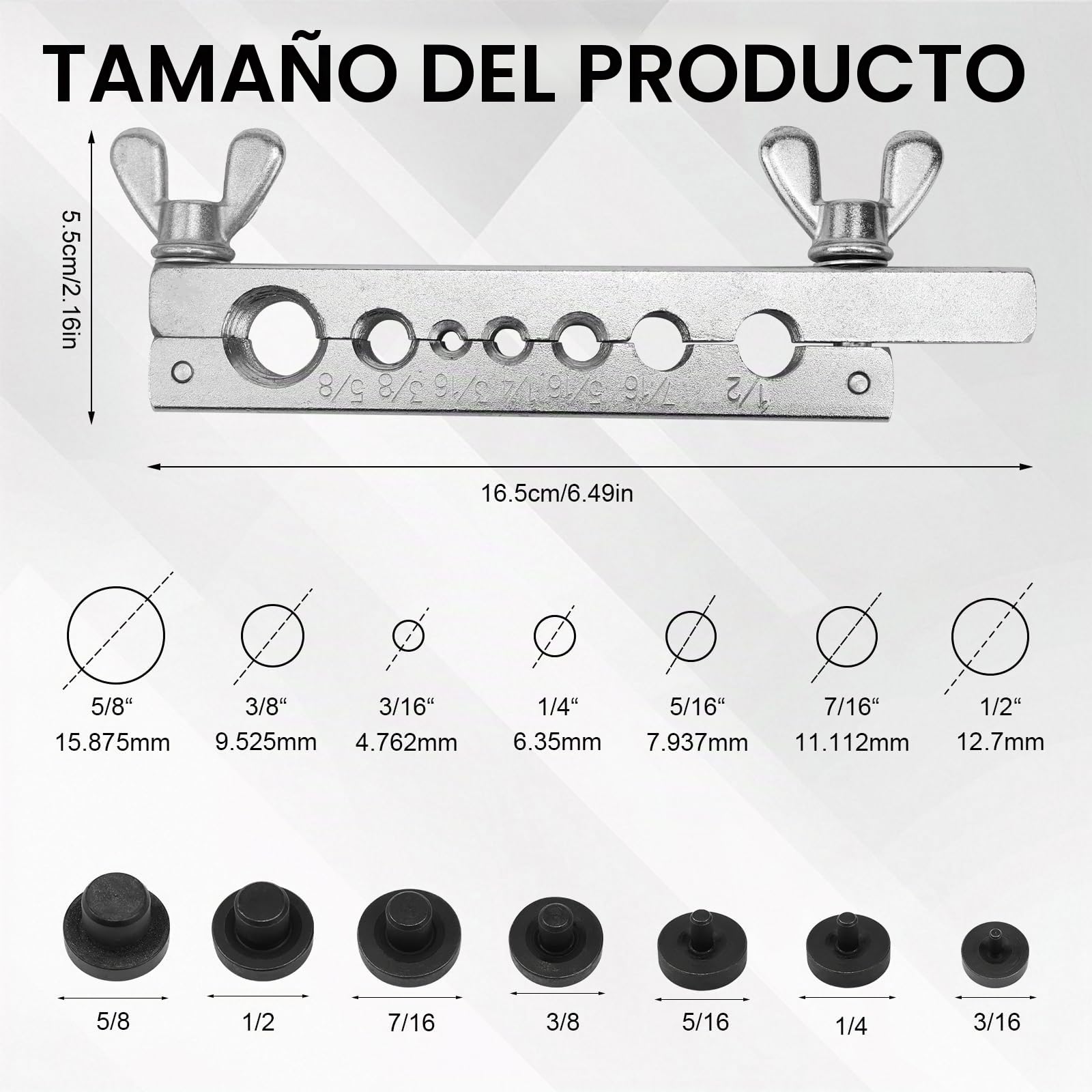 KXVXXV abocardador Aire Acondicionado abocardador Tubo Cobre con Cortador de tuberías, 3/16", 1/4", 5/16", 3/8", 7/16", 1/2", 5/8", para línea de Freno Doble y Sencilla