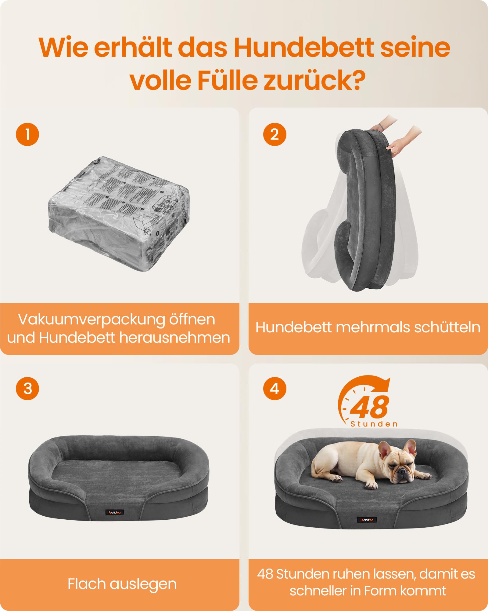 Feandrea Hundebett, orthopädisch, für mittelgroße Hunde, 76 x 51 x 18 cm