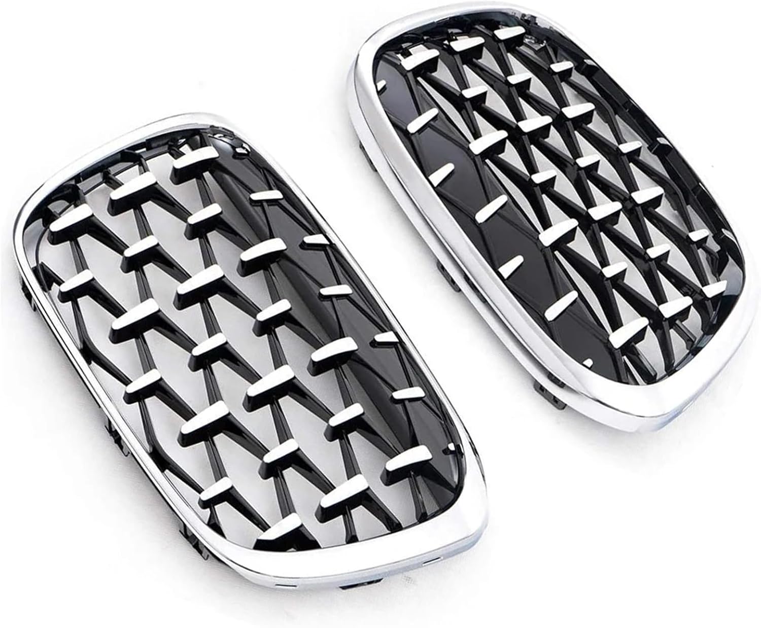 Car Diamond Front Kidney Grille Racing Grill Compatible with BMW X1 F48 F49 2016 2017 2018 2019 Meteor Style Grills Car Styling Parts(Black and Silver)