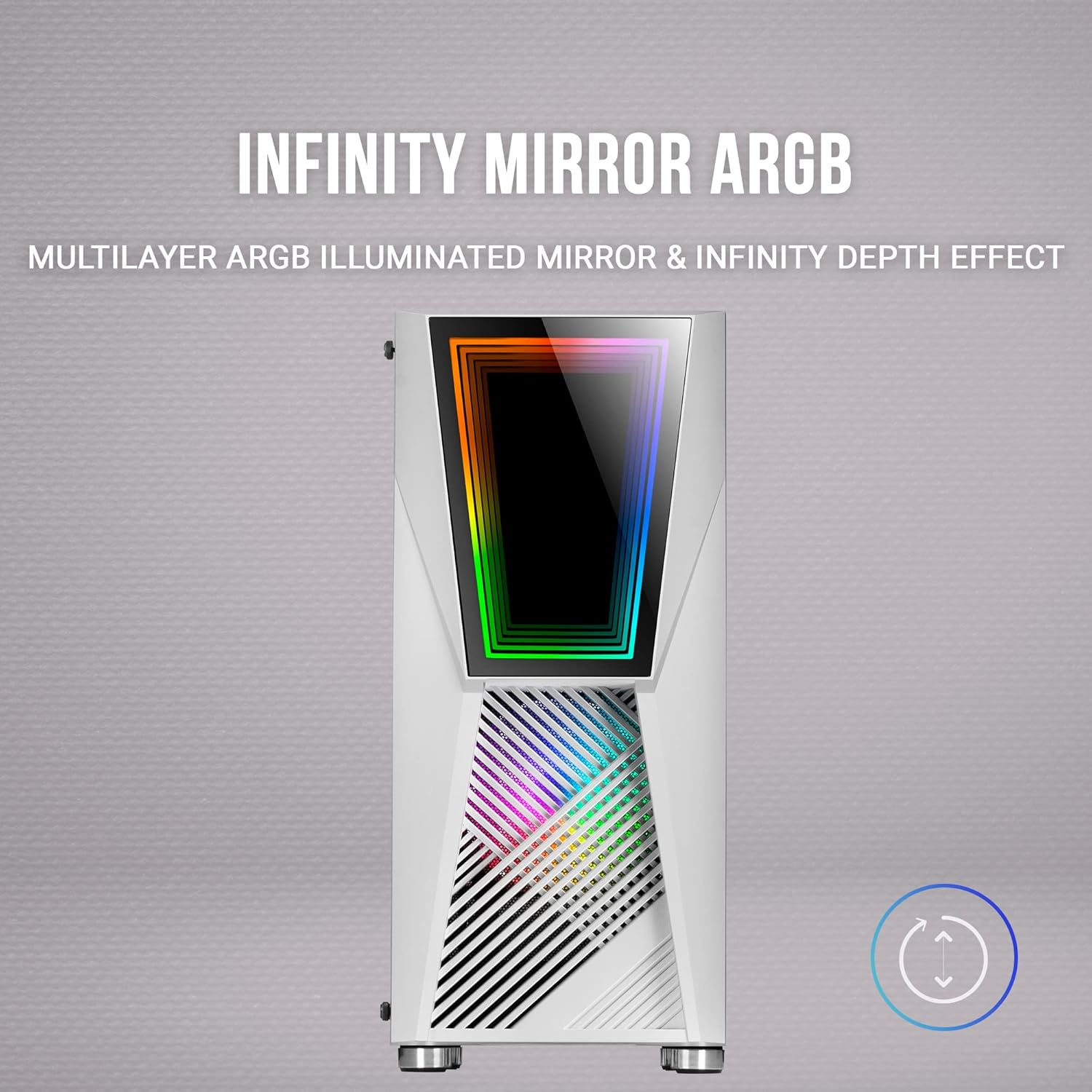 MARSGAMING MC777W, Gaming PC Case, Infinity Mirror ARGB, Tempered Glass, 2X Fan Chroma ARGB, White