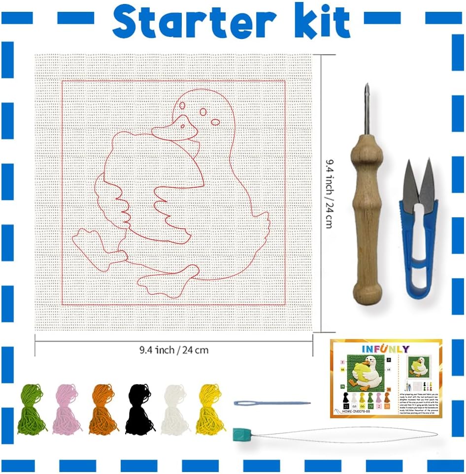 INFUNLY Goose Punch Needle Embroidery Kit 9.4x9.4 Inch DIY Punch Needle Kit for Adults Complete Needlepoint Starter Kits with Lemon Pattern Instruction Tools for Craft Lovers Home Wall Decor