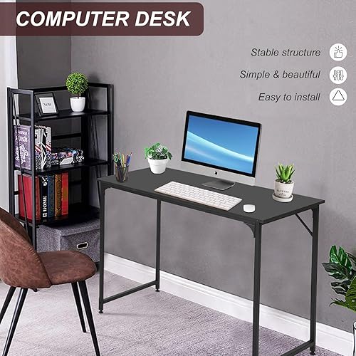 Miniatura 3 de Escritorio para computadora de 39 pulgadas, escritorio de oficina en casa, mesa de estudio, escritorio de PC de estilo moderno y simple con marco de