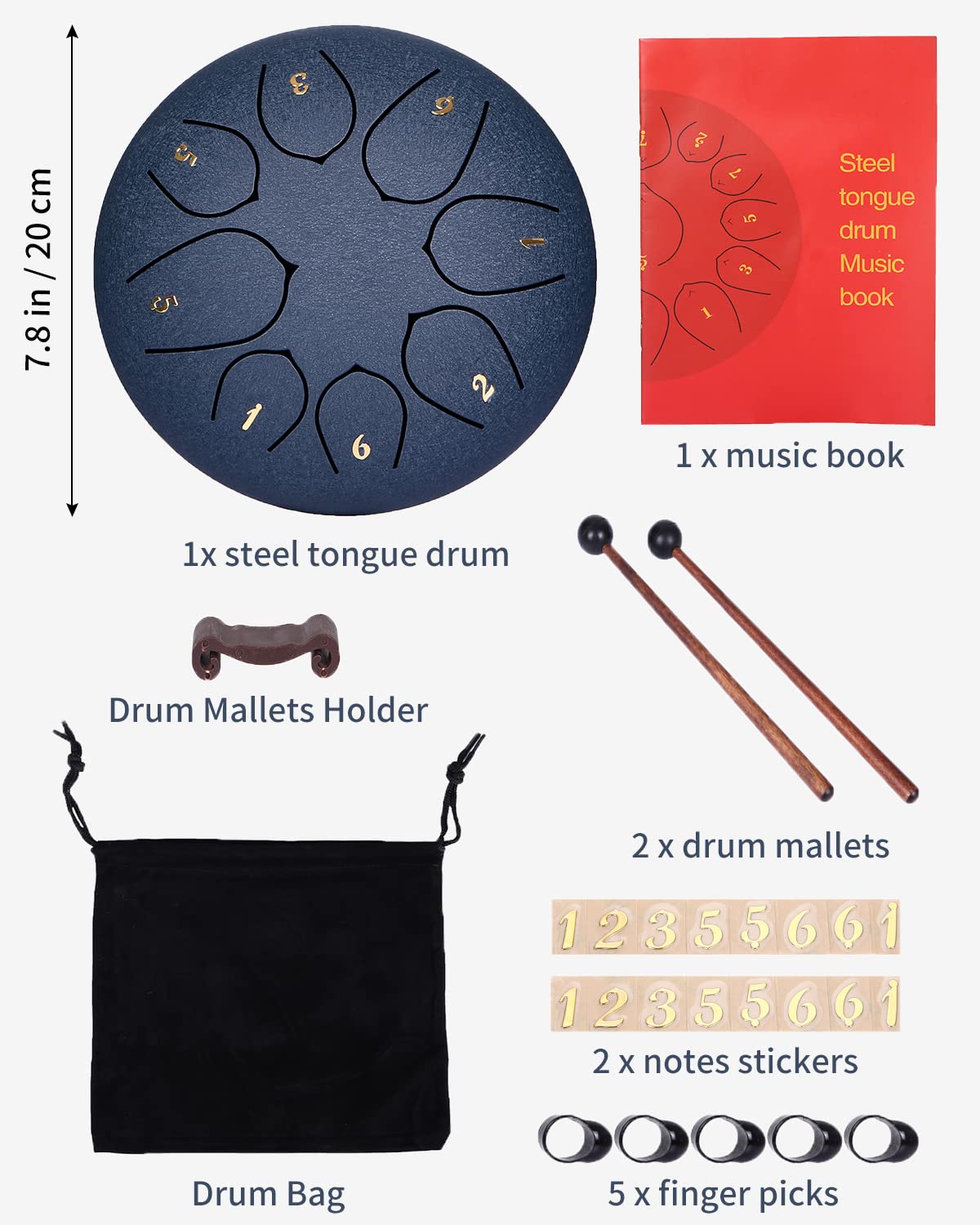 Steel Tongue Drum 6 Pouces 8 Tons - Mini Tambour En Acier Avec Sac, Baguettes & Protège-Doigts Pour Débutants