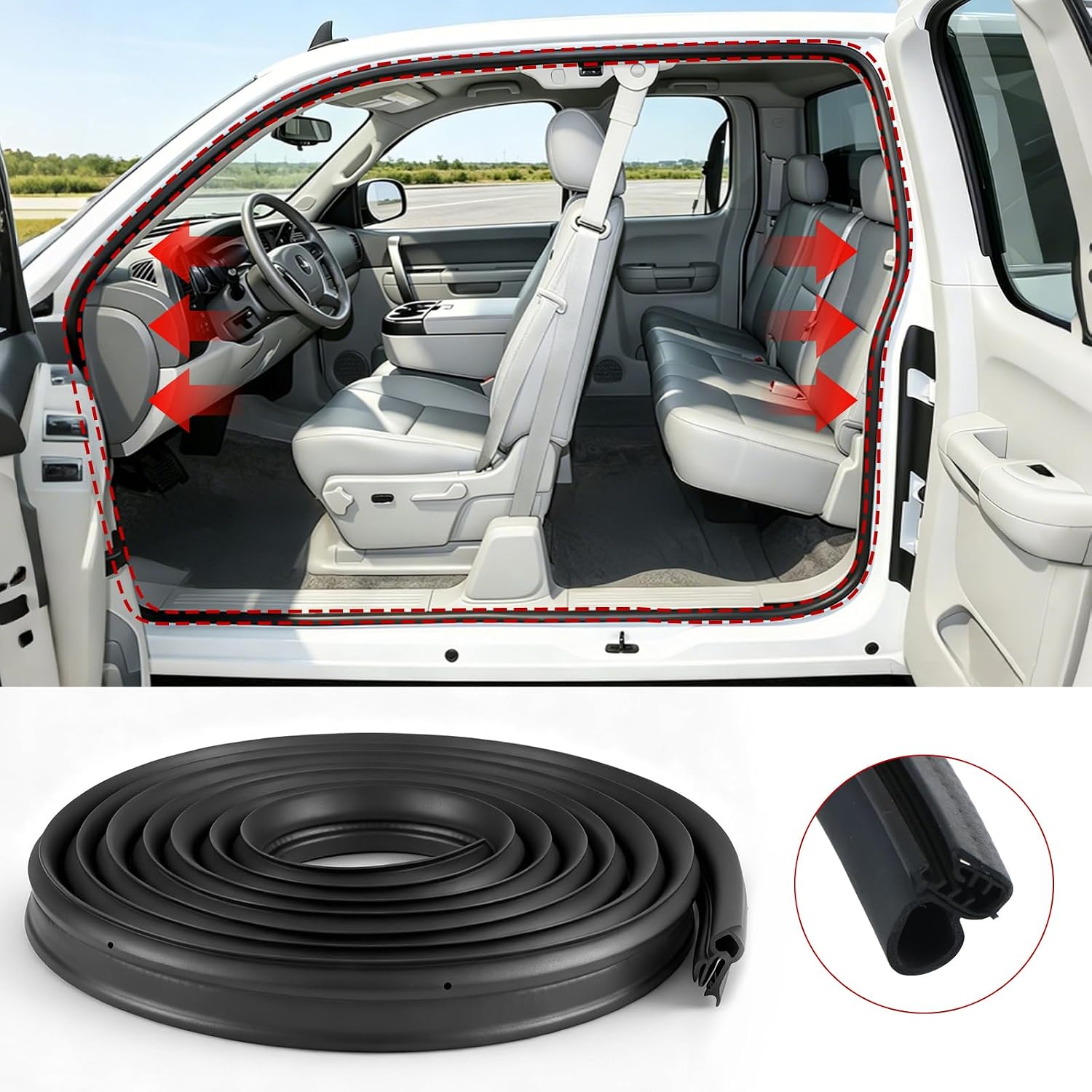 Front Door Weatherstrip Seal Compatible with 2000-2006 Chevy Silverado GMC Sierra 4 Door Extended Cab, Rubber Door Weatherstrip Sealing Strip Trim, Replace# 5130971 (2pcs/Set)