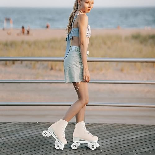 Vista 15 de Patines de ruedas para mujer, ruedas iluminadas, patines ajustables de doble fila, patines Derby brillantes para exteriores para adolescentes