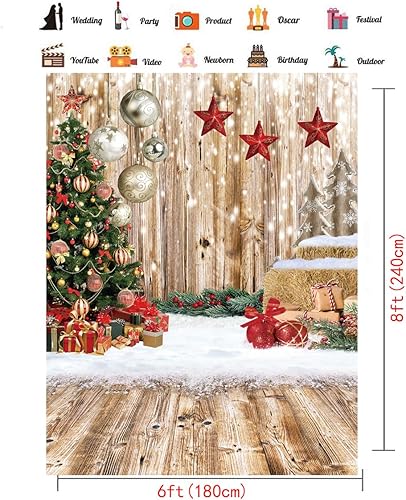 Miniatura 5 de CHAIYA Telón de fondo de Navidad de 5 x 7 pies, telón de fondo de madera para invierno, nieve, árbol de Navidad, regalo de Navidad, fiesta familiar,