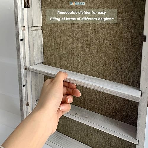 Miniatura 6 de WANLIAN Caja de sombra grande con estantes, 16 x 20 pulgadas, vitrina de madera con ventana acrílica, 5 estantes extraíbles y respaldo de lino, para