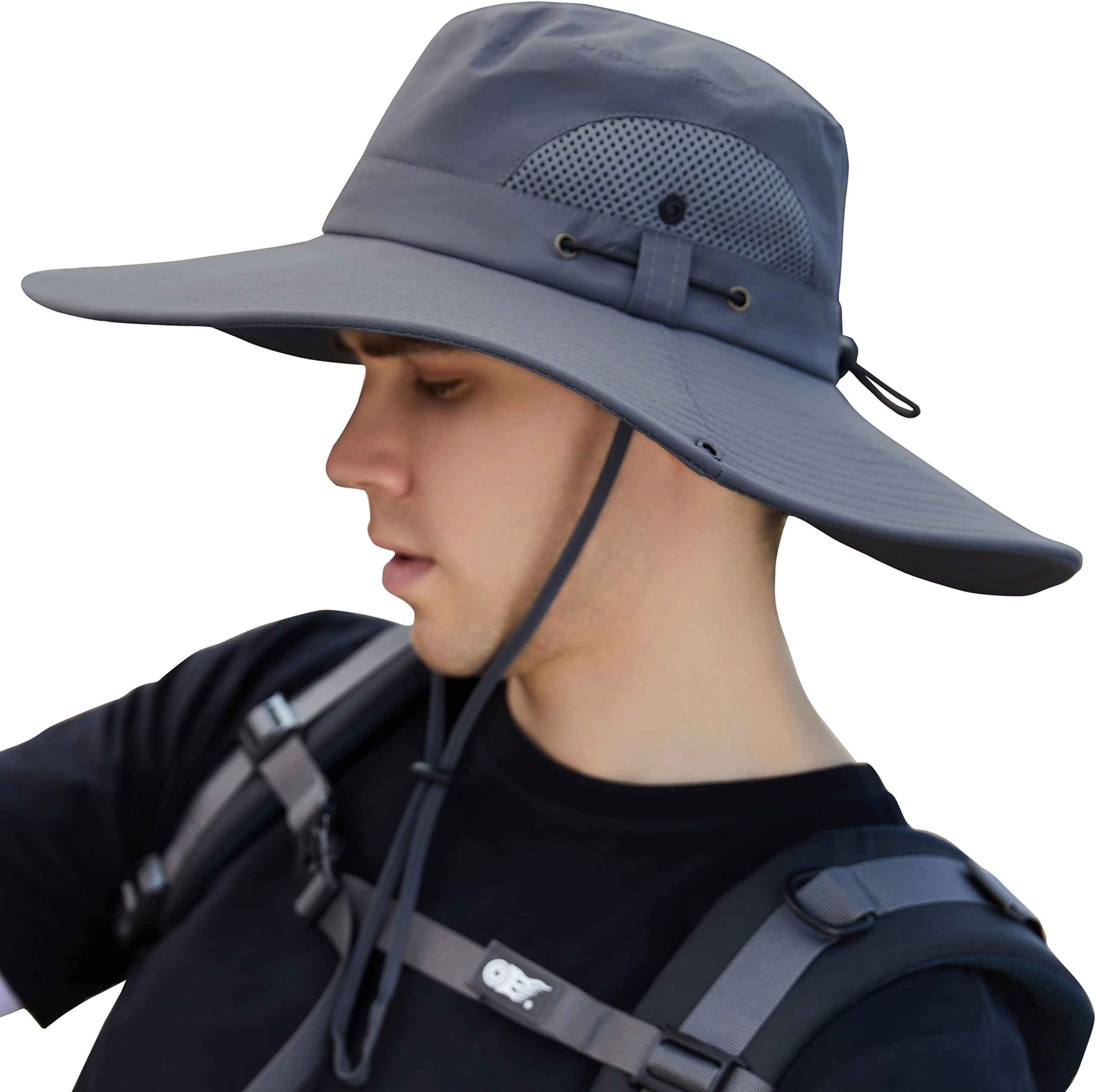 Muryobao Mens Sun Hats UPF 50+ Waterproof Mesh Wide Brim Bucket Fishing Hat