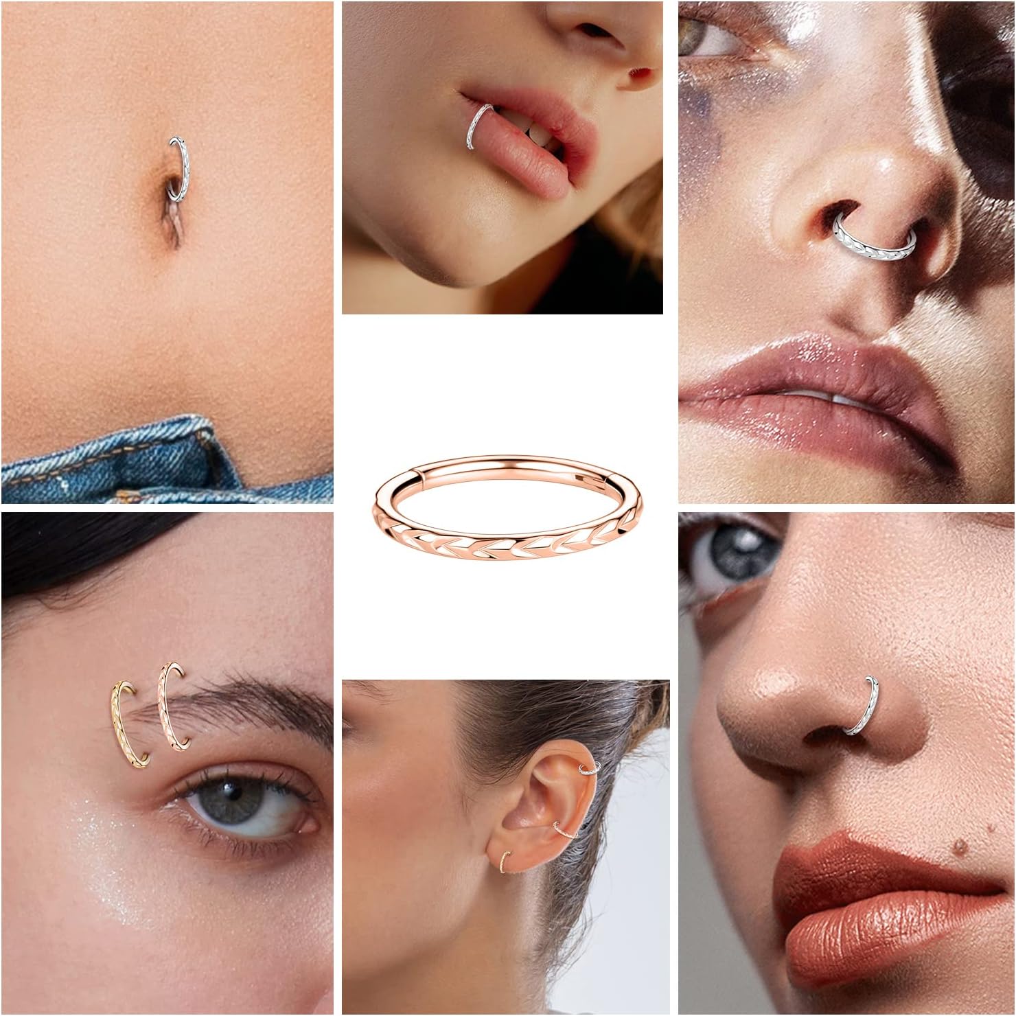 GAGABODY Conch Piercing Jewelry 16G Nose Hoop Daith Jewelry 316L Surgical Steel 6mm 8mm 10mm Hinged Nose Rings Clicker Earring for Women Earring Hoop for Lobe