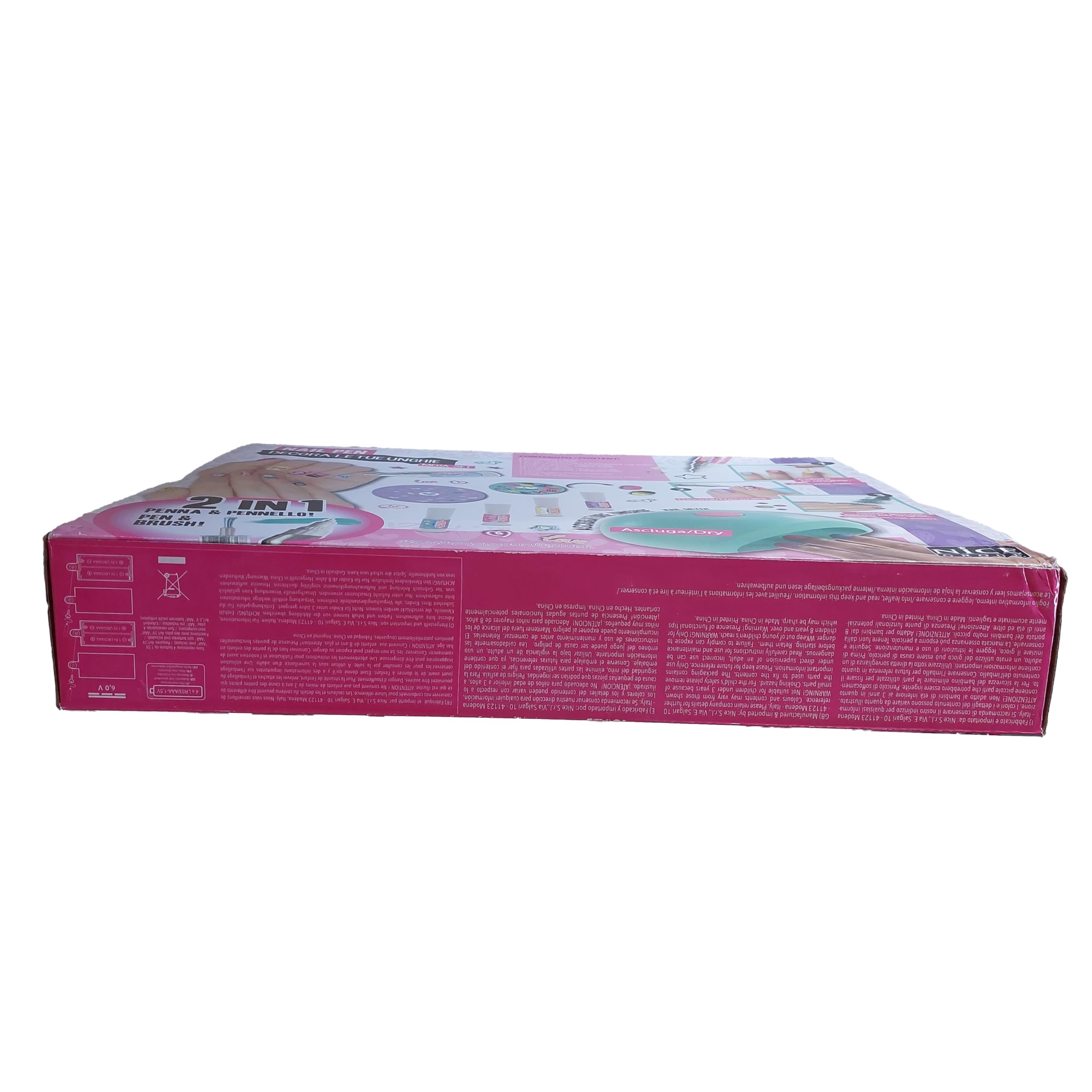 Nice Group - Creative Nail Pen Mega Set, Kit con secador de uñas para Decorar con Pegatinas, Esmalte de uñas, Polvo de Purpurina, Gemas 3D