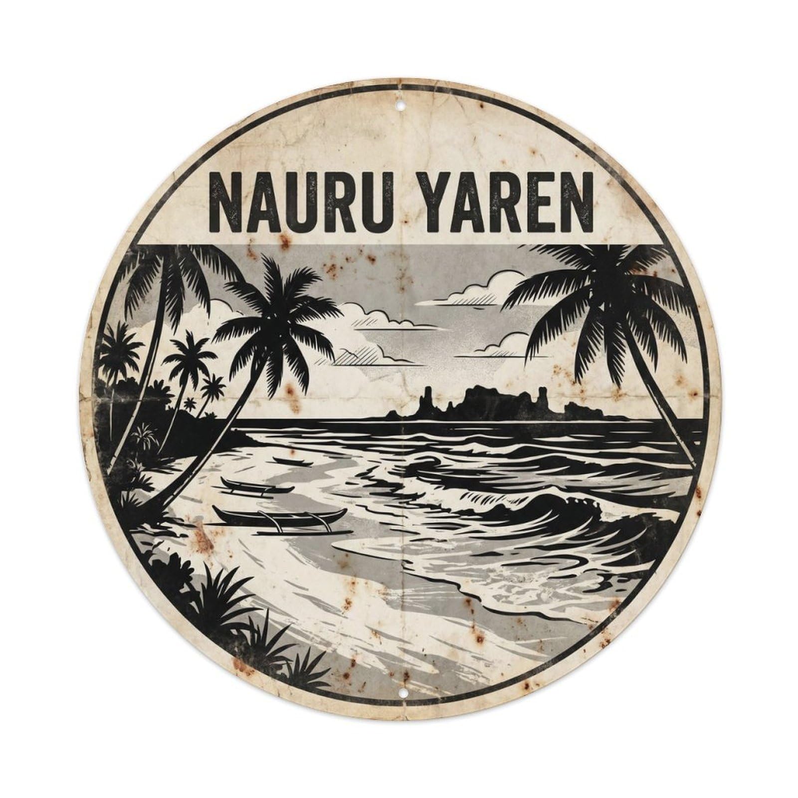 Nauru Aaron Atoll Travel Graphic Contrast Metal Tin Sign