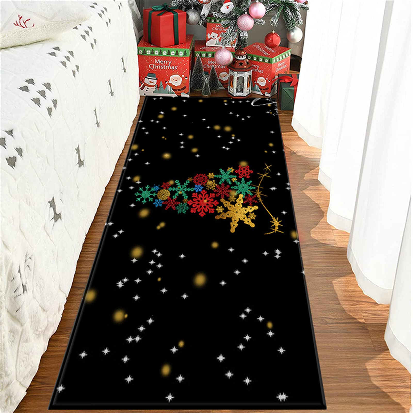 Tappeto Runner Natalizio Antiscivolo per Corridoio Cucina Soggiorno, Zerbino Natalizio Morbido Poliestere, Tappeto Entrata Interno di Benvenuto per Decorazioni Natalizie,5,60x180cm/23.6"x70.8"
