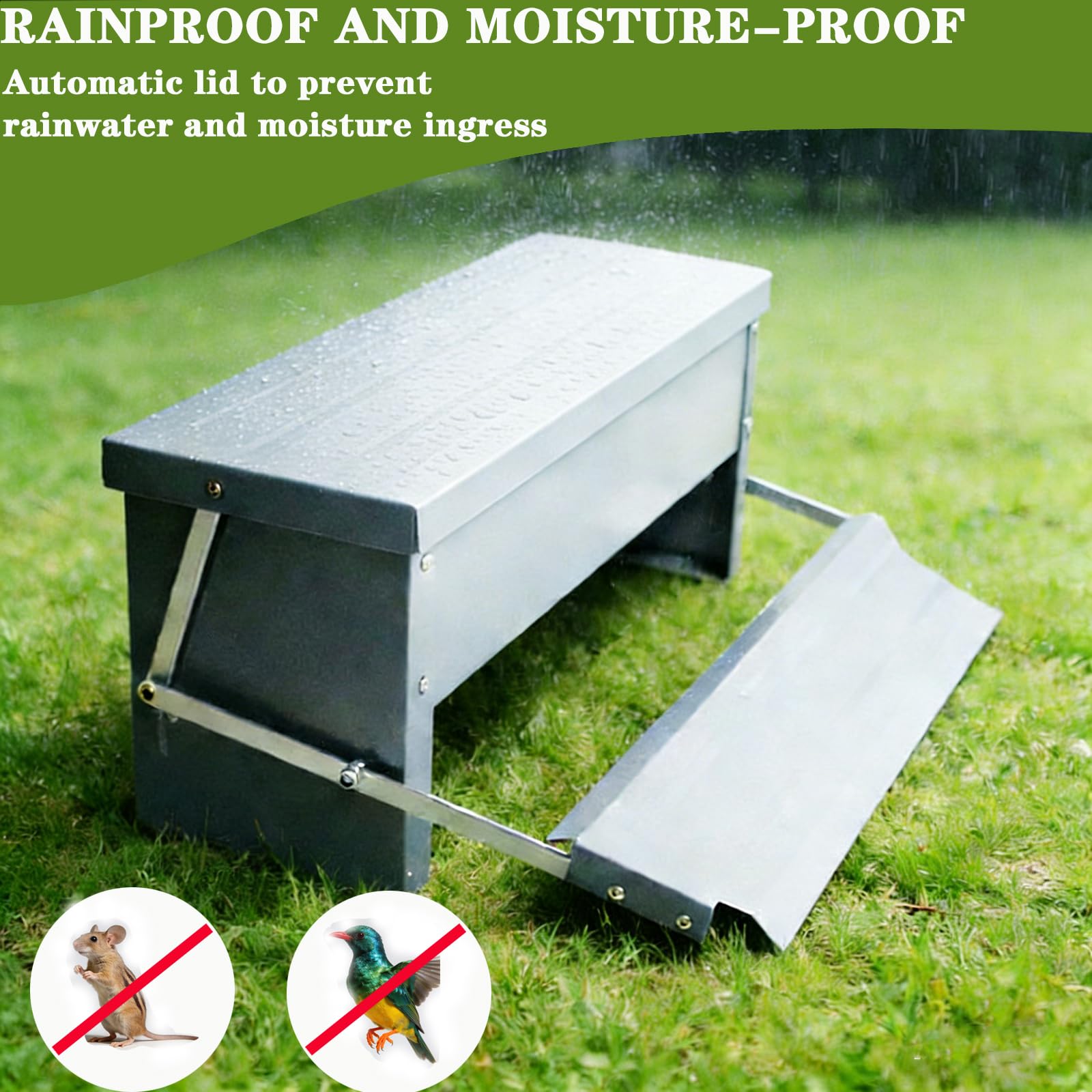 Comedero AutomáTico para Pollos, Comedero De Acero Inoxidable para Uso Intensivo, Resistente Al Agua Y A Prueba De Ratas Comedero para Aves De Corral, para Gallinas Aves Corral,Plata