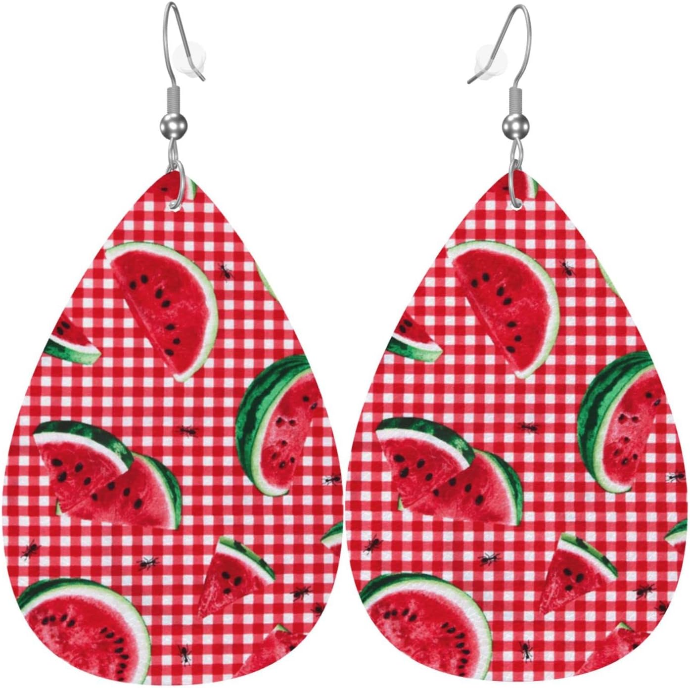 Drop Earrings For Women Watermelon Checked Ant Red Leather Earrings