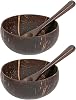 DASNTERED Coconut Bowls and Spoon Sets, 2pack Fruit Salad Vegan Gift Bowls, Salad Smoothie Coconut Shell Bowl Home Noodle Rice Tableware, for Kitchen and Decorationdark coffee