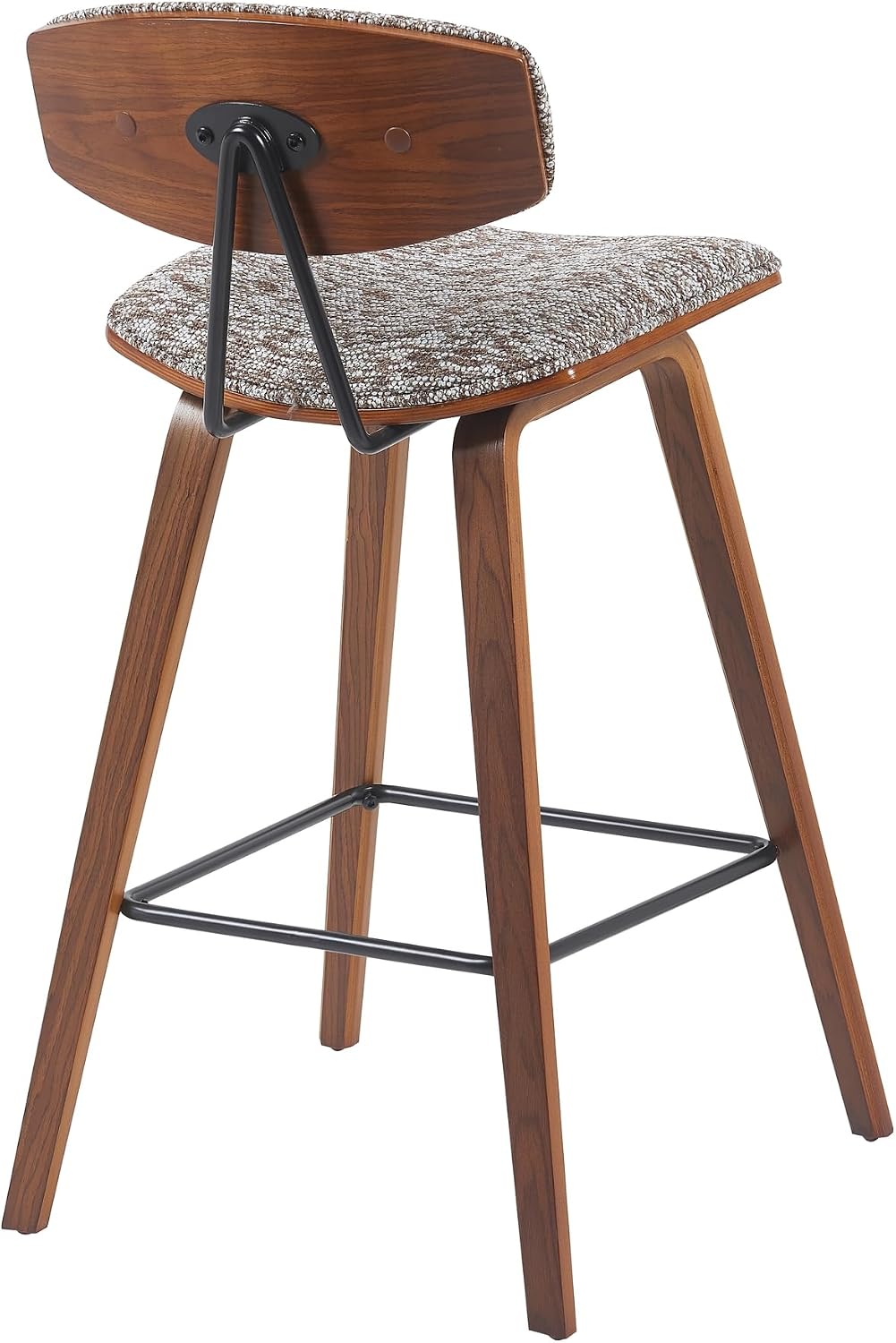 Armen Living Fox Modern Counter Height Bar Stool with Speckled Brown Upholstered Seat and Walnut Wood Frame