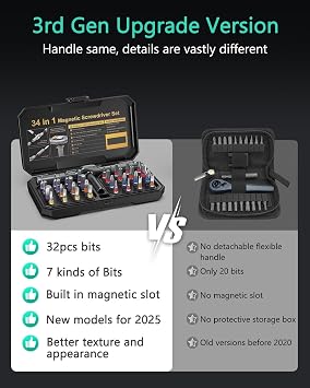 ORIA Magnetic Screwdriver Set, 34 in 1 Ratchet Screwdriver Set, Portable Precision Tool Kit with DIY T Handle, 32 Color-Coded Precision Bits for DIY Furniture Computer Bicycle