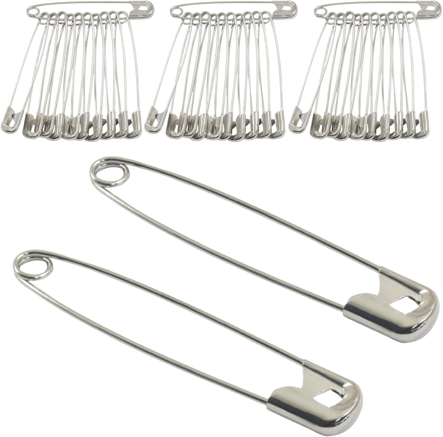 BokWin 50 Pack 3 Inch Large Safety Pins, Big Heavy Duty Steel Pins for Blankets, Skirts, Crafts, Kilts, Brooch Making & Cloth Curtains | Strong and Sturdy Silver Fasteners