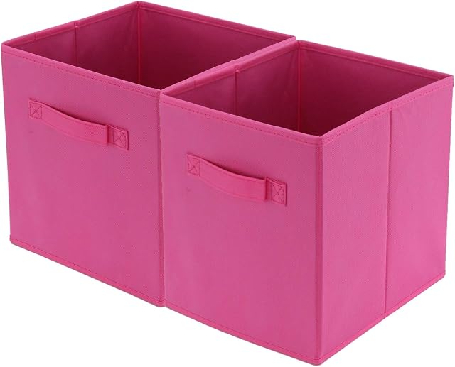 Trintion 2 Pcs Foldable Storage Boxes 27x27x28cm Folding Box Folding Collapsible Organiser for Home and Office(Pink)