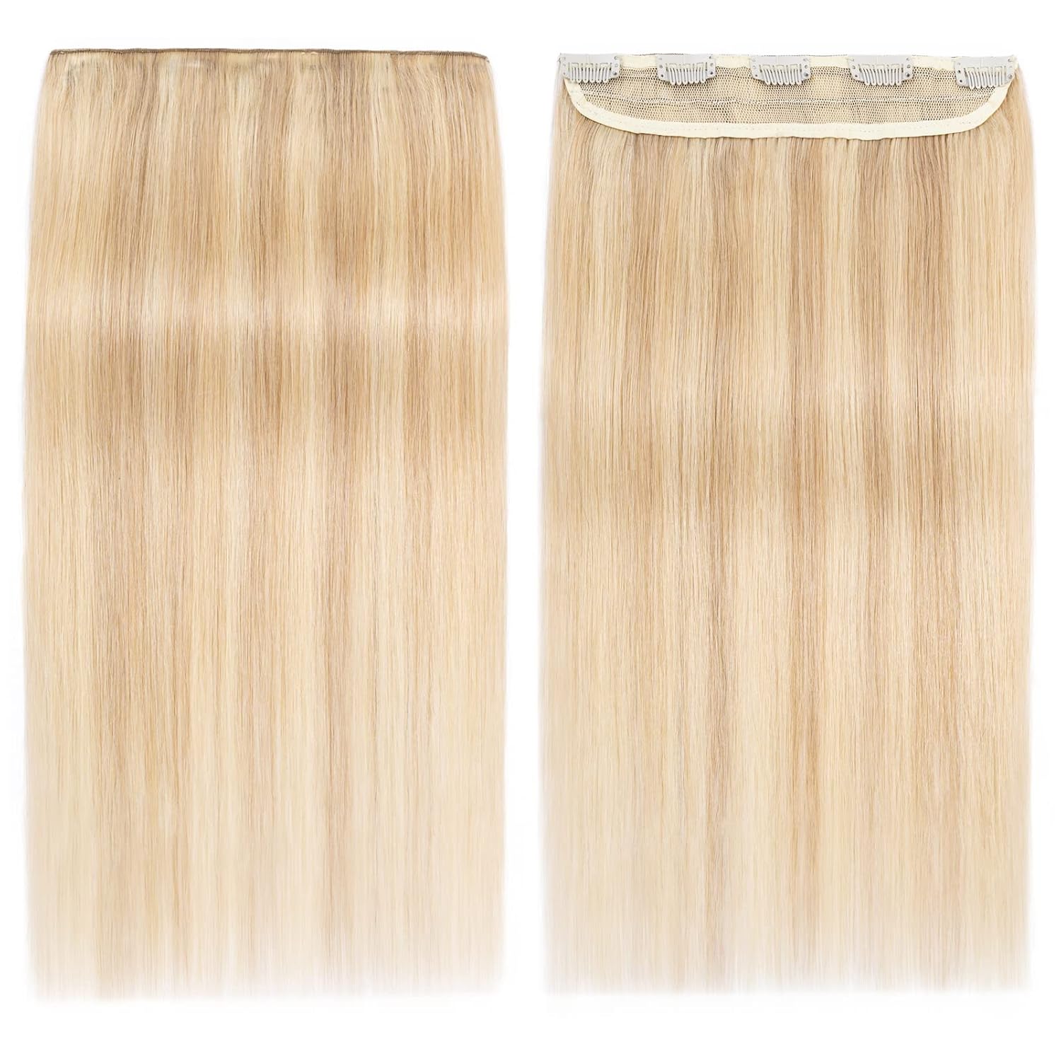 S-noilite Clip in Human Hair Extensions Clip in Hair Extensons Balayage 100% Real Human Hair One Piece/5 Clips 3/4 Full Head-Thicker Standard Weft 12 Inch/70g (#18/613 Ash Blonde/Bleach Blonde)