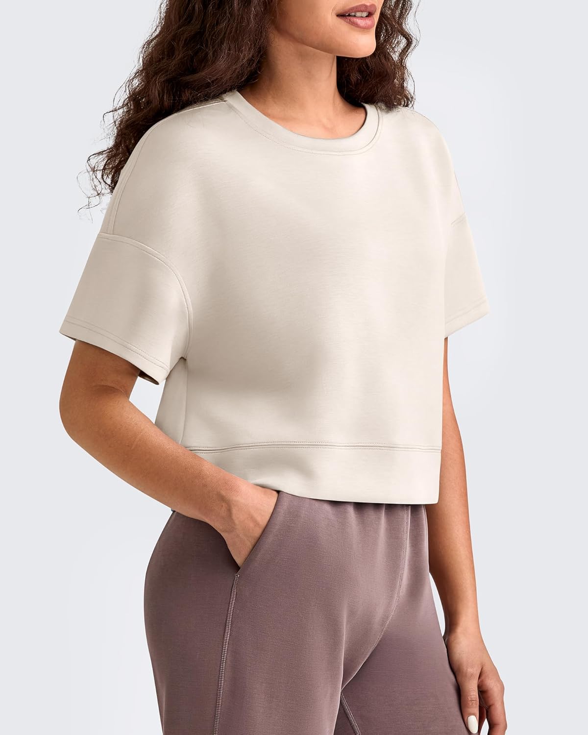 G4Free Smoofit Modal Soft Boxy Tee Shirts Women Short Sleeve Drop Shoulder Crew Neck Basic Crop Tops Loose Casual Lounge