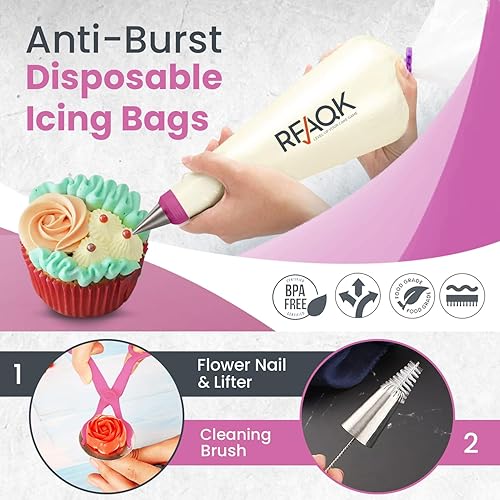 Miniatura 4 de Juego de 74 bolsas de pastelería y puntas de tuberías para principiantes, suministros de decoración de galletas para hornear con puntas de