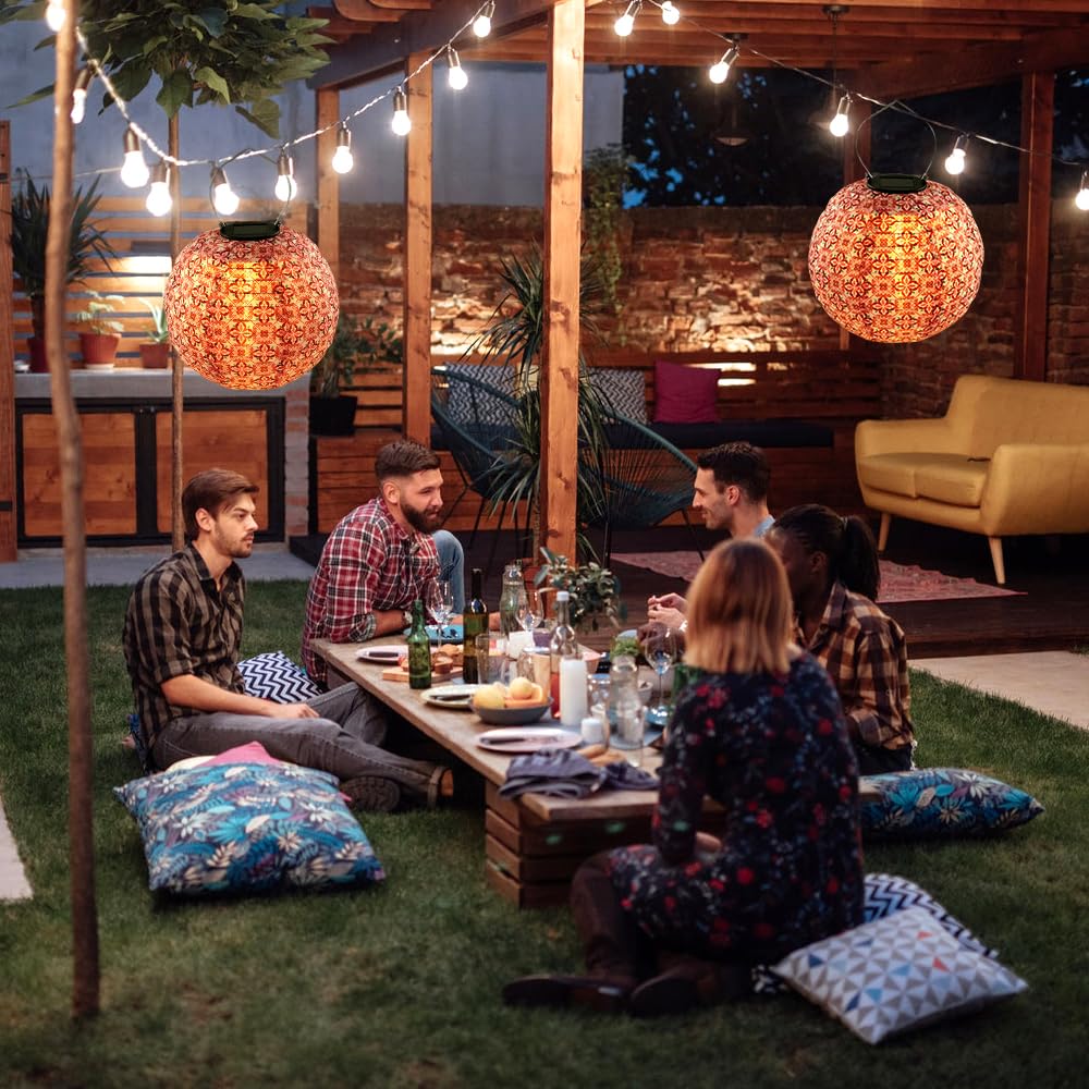 SKIKHN Zonne-energie Lampion – 2 Stuks – 25 Cm – Weerbestendig – Oosterse Stijl – Warm Wit Licht – Ophangbaar – Voor Tuin, Erf, Bruiloft & Balkon – Geen Bedrading Nodig