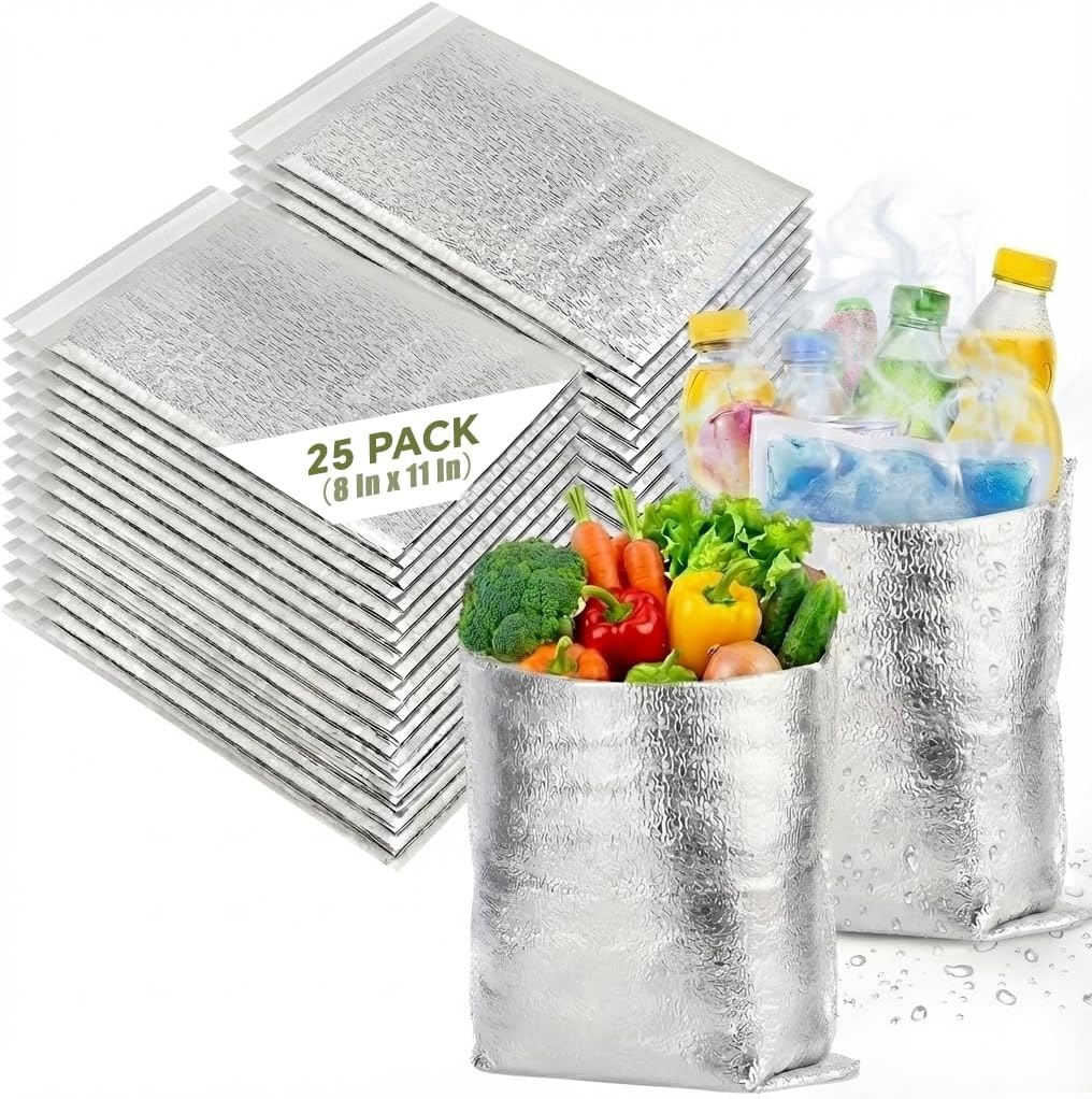Smilco Reusable Insulation Bags Thermal Box Liners Metalized Liners Lunch Food Box Shopping Bag Insulated Lining Waterproof Insulation Package (25 Pack/ 8 In x 11 In)