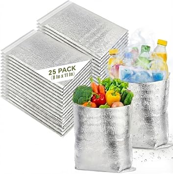 Smilco Reusable Insulation Bags Thermal Box Liners Metalized Liners Lunch Food Box Shopping Bag Insulated Lining Waterproof Insulation Package 25 Pack/ 8 In x 11 In