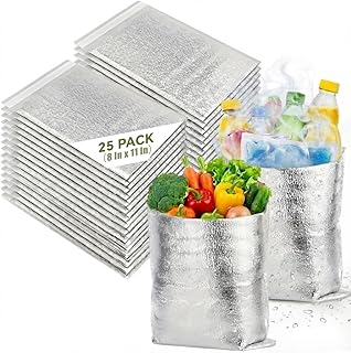 Reusable Insulation Bags Thermal Box Liners Metalized Liners Lunch Food Box Shopping Bag Insulated Lining Waterproof Insulation Package (25 Pack/ 8 In x 11 In)