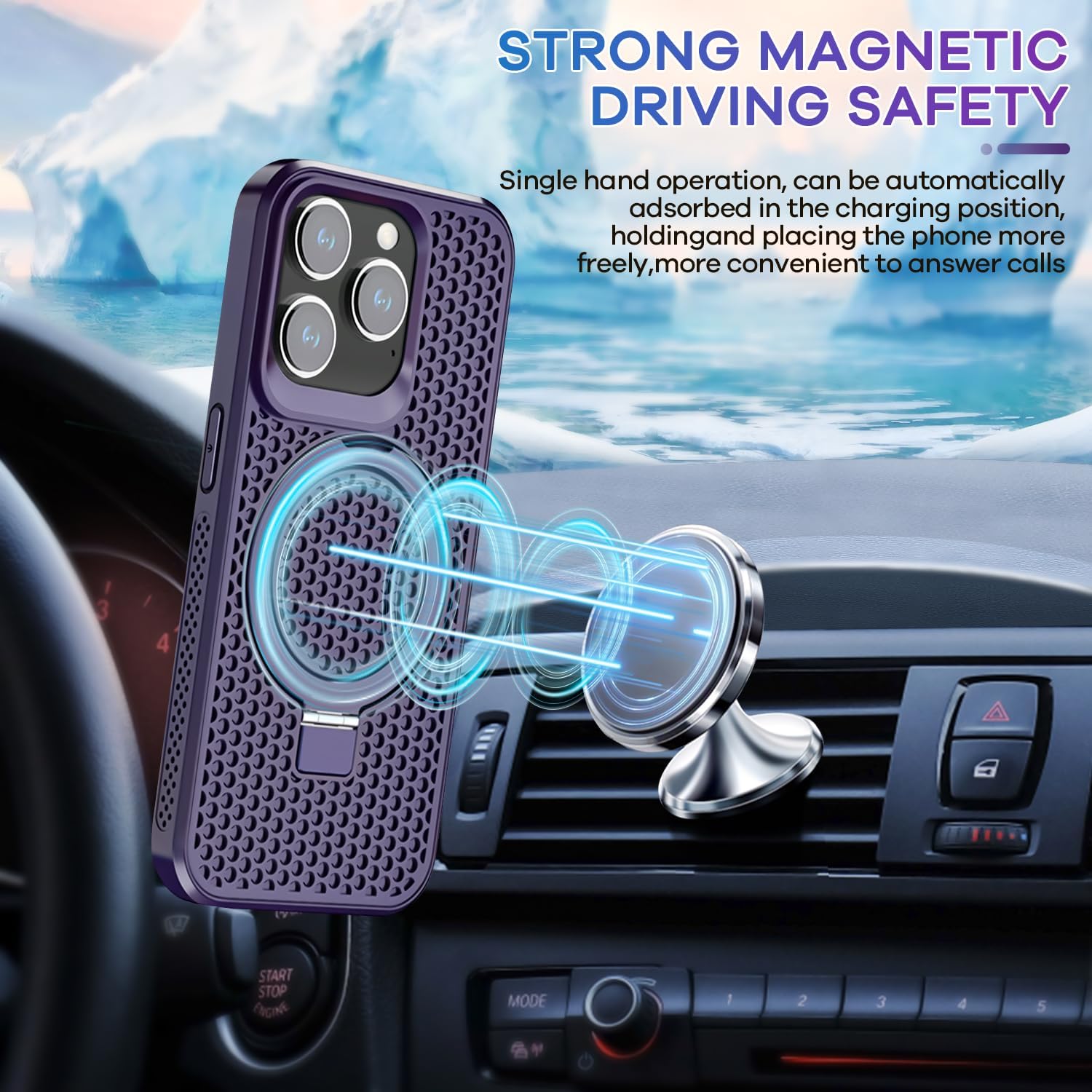for iPhone 14 Pro Max Case with [Magsafe Wireless Charging],[Heat Dissipation],[Magnetic Support],[Invisible Built in Stand & Ring Holder], Anti-Scratch Slim Case-Purple