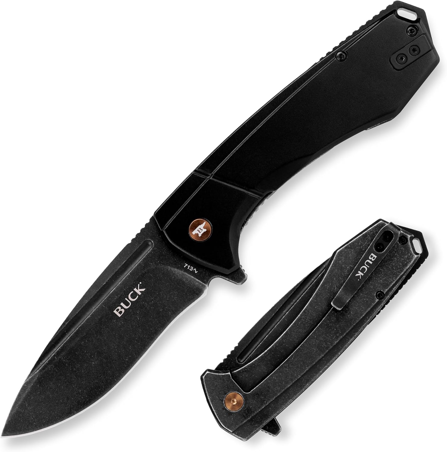 Buck Knives 713 Ruckus Folding Pocket Knife, EDC Knife with Pocket Clip, 3.5” Drop Point Blade, Frame Lock Design, Anodized Aluminum Handle, D2 Steel, Black, 5.35 oz
