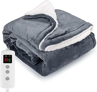 Heated Blanket, Electric Heated Throw 160x130CM Green, 9 Levels &1-9H Timer Auto-Off, Machine Washable, Soft Flannel Sherpa and Full Body Warming, Sofa Bed Office Use, Warm Blanket, Electric
