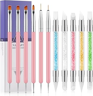 11PCS Nail Art Brushes & Nail Dotting Tools,Double Ended Tipped Silicone Nail Tools,Gel Polish Brush,Liner Brush,Dotting Pen for Home Salon DIY Kit (Pink)