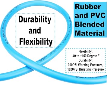 Hybrid Air Hose 1/4 In. x 25 ft, Lightweight, Flexible, Durable Air Compressor Hose with Aluminum Universal Quick Coupler and Industrial Plug, Blue