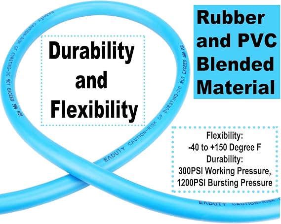 Hybrid Air Hose 1/4 In. x 25 ft, Lightweight, Flexible, Durable Air Compressor Hose with Aluminum Universal Quick Coupler and Industrial Plug, Blue