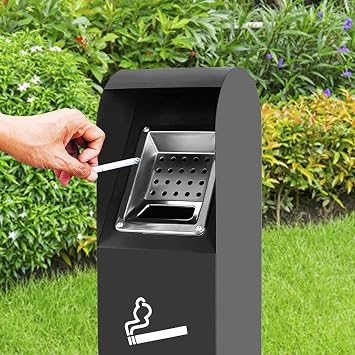 JKGHK Standing Ashtray, Standing Butt Disposal Outdoor Butt Can, Soot Pillar Fixed Ashtray with Lid, Ash Disposal Vertical Trash Can, for Office, Porch, Hotel, Garage(Black)