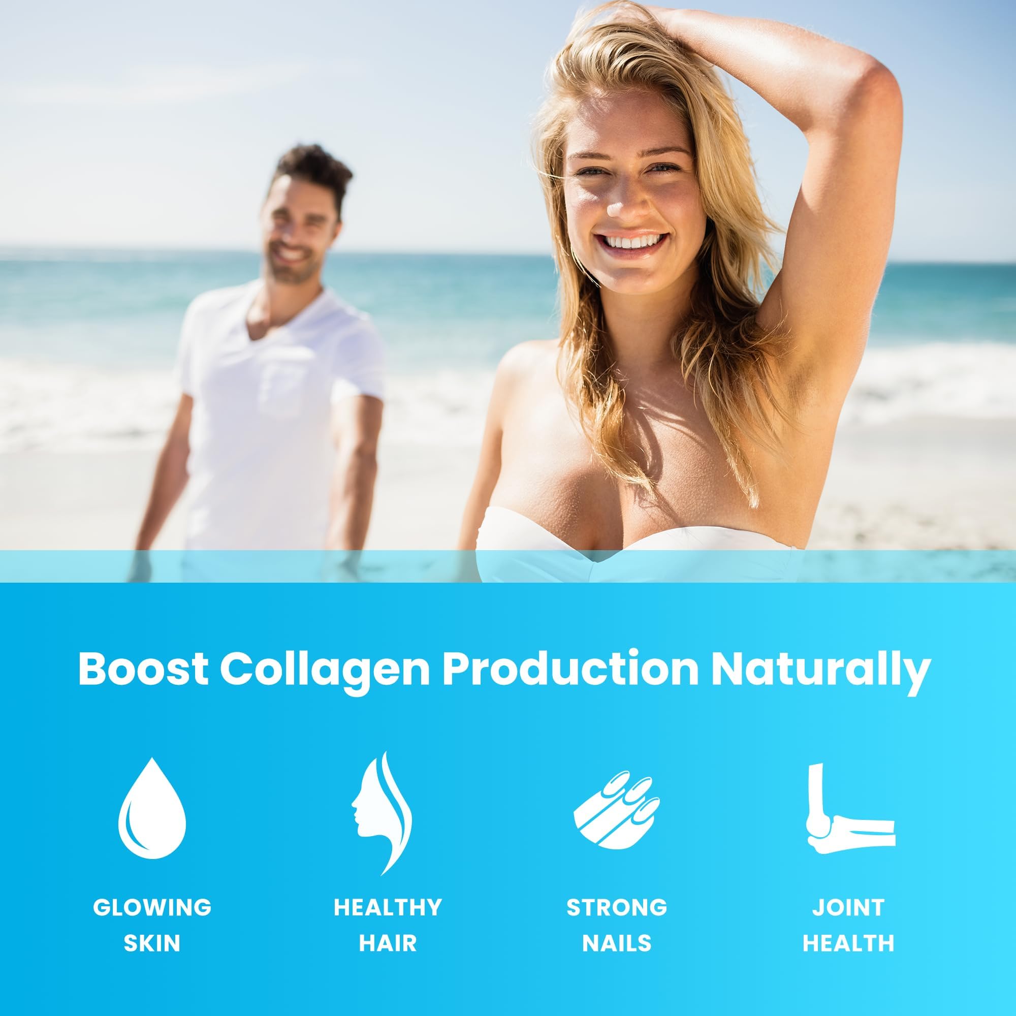 Collagen Boosting Gummies | Collagen Booster Gummy for Natural Collagen Production | Hair, Skin, Nails, Joint Support | Plant-Based Pectin Supplements Chews for Women & Men | 60 Peach Vitamins Gummies