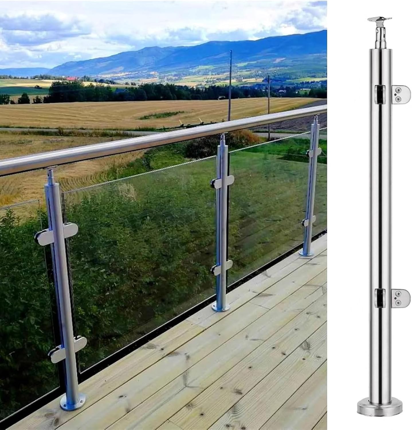 304 Stainless Steel Railing Post for Balustrade & Fence, Adjustable 60-130CM Garden Fencing Support, Durable Outdoor Decking Pole, Rust-Resistant, Easy Installation
