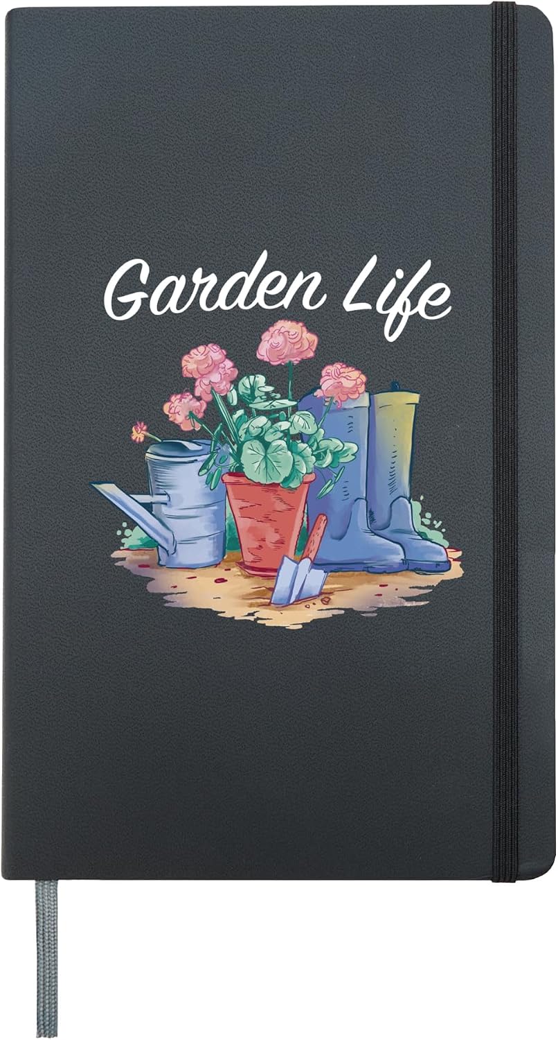 Garden Life Funny Gardening Spring Outdoors Womens Kids Mens Hardcover Journal, Black