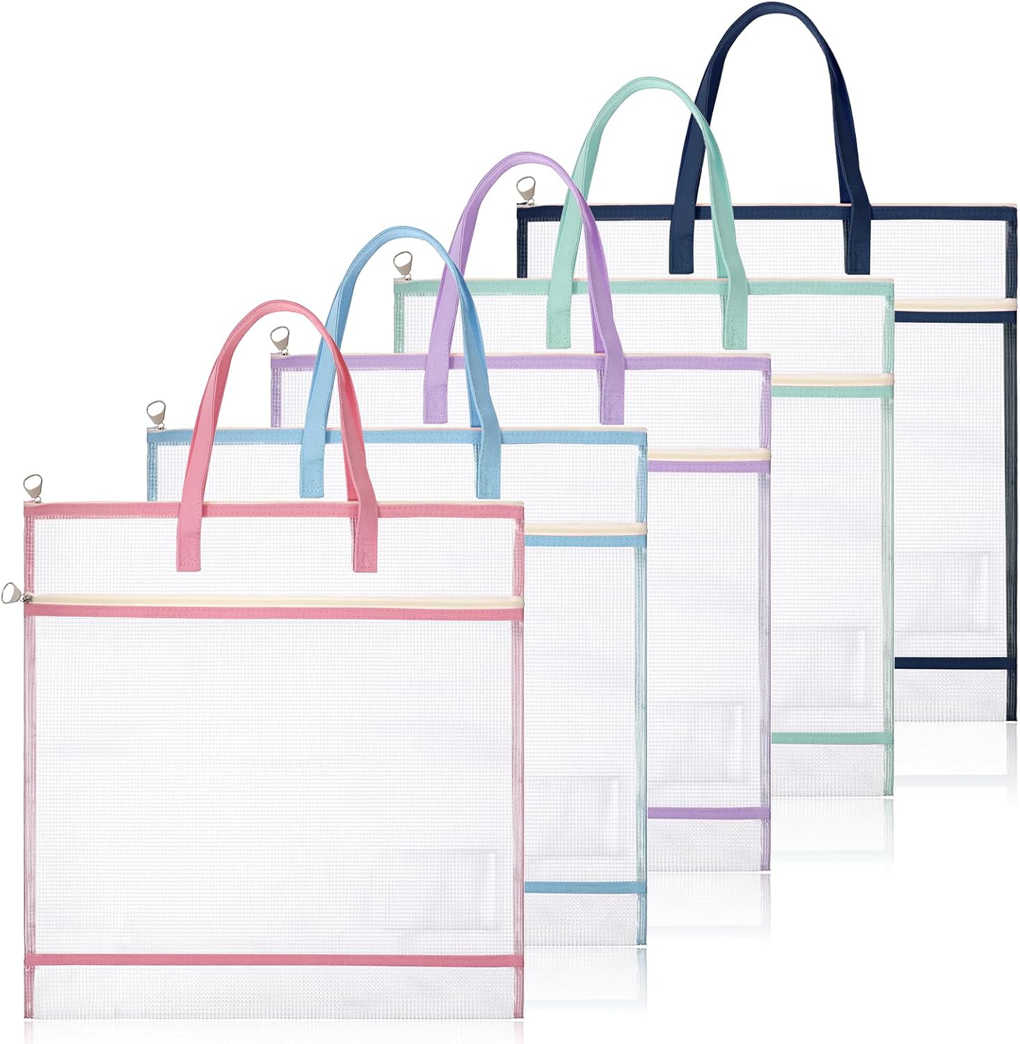 5pcs Sew Project Bags 16.5 x 16.5 Inch Project Bag for Quilting Craft Organizer Storage Bags with Handle and Pocket Jumbo Sew Quilting Mesh Bag for Quilters Knitting Stitching Sewing Crafter