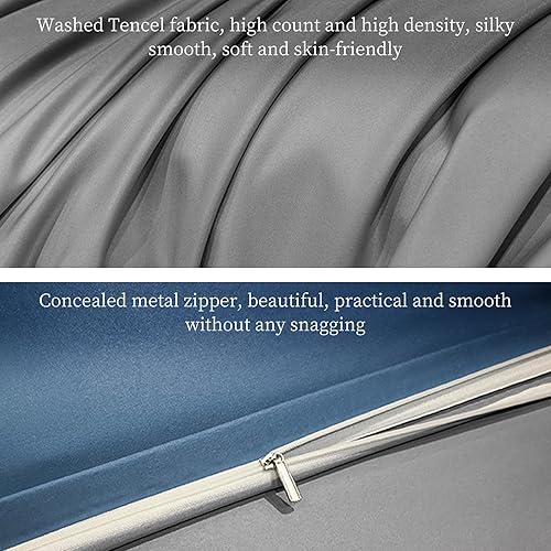 Miniatura 4 de Juego de sábanas de seda tamaño Queen, juego simple de 4 piezas, juego de sábanas tamaño Queen, viene con una funda de edredón y 2 fundas de