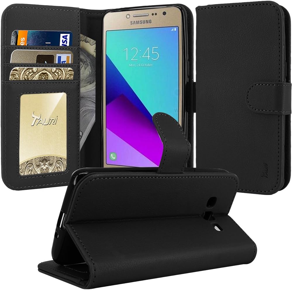 Galaxy Grand Prime Plus Case, Galaxy J2 Prime Case, TAURI [Kickstand] Wallet Leather with Card Pockets Protective Flip Cover For Samsung Galaxy J2 Prime / Grand Prime Plus - Black