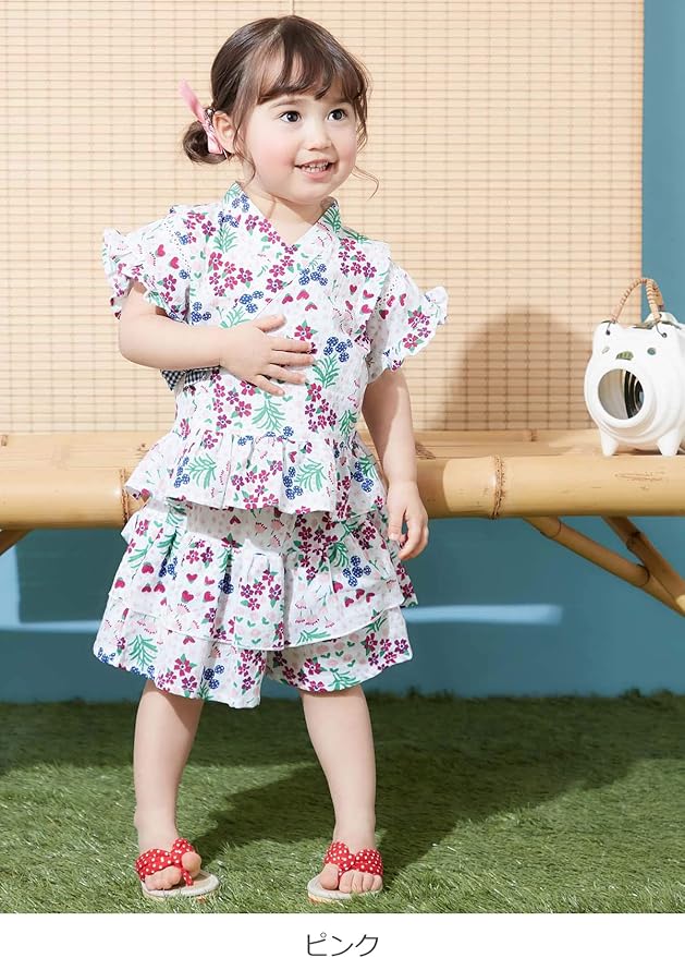 市場 ブランド セール Ampersand カラフル 総柄 柄 ベビー フリル アンパサンド 人気 子供服 ゆかた 花 フラワー キッズ 甚平