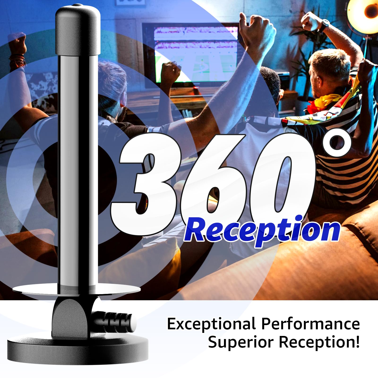 Indoor TV Aerial with Magnetic Base and Signal Amplifier Digital TV Aerial Indoor for Smart TV Compatible with All Televisions Supports 4K 1080P Compact 7.6 x 19.7cm Design 5m Coaxial Cable — view 7