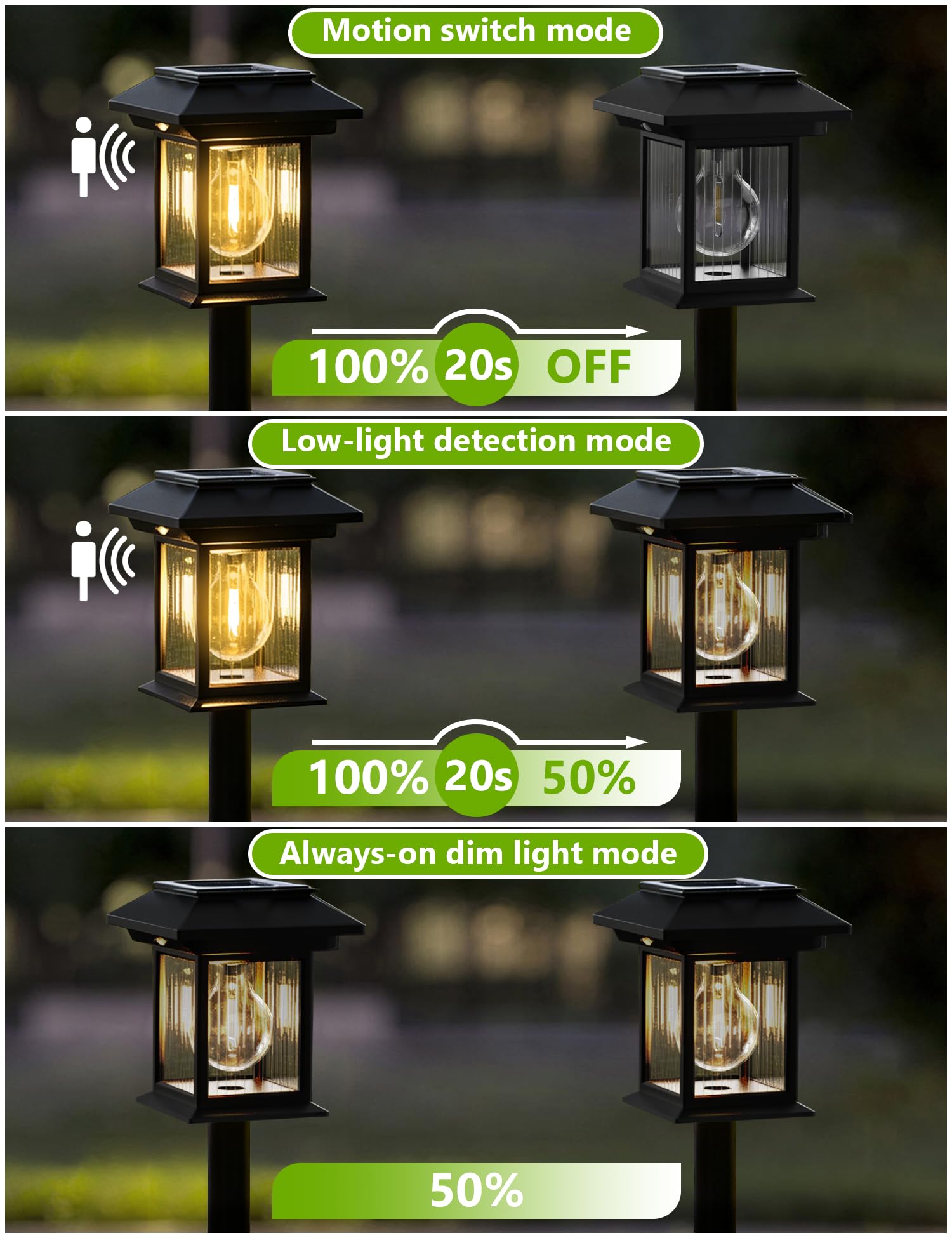 ACMHNC Lampade Solari da Esterno 4 Pezzi,Sensore di Movimento, Ricarica USB | IP65 Luci Solare da Giardino Esterno, 1200mAh, 3000K, 3 Modalità, Terra/Parete/Sospesa