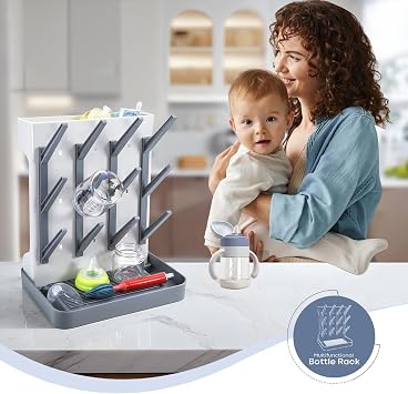 MeCids Baby Bottle Drying Rack, Vertical Standing Bottle Dryer Rack Holder, Space Saving Baby Bottle Drying Rack for Countertop - Holds Up to 12 Baby Bottles